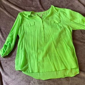 Green camp shirt with button arms.